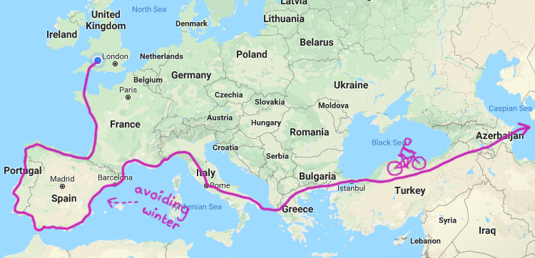 A line drawn on the map of Europe, going from Bristol, across the channel, down the west coast of France and traversing the coast around Spain (including Portugal). The line then follows the mediterranean coast and eventually goes down through Italy, then across to Greece, Turkey and then into the Middle East.