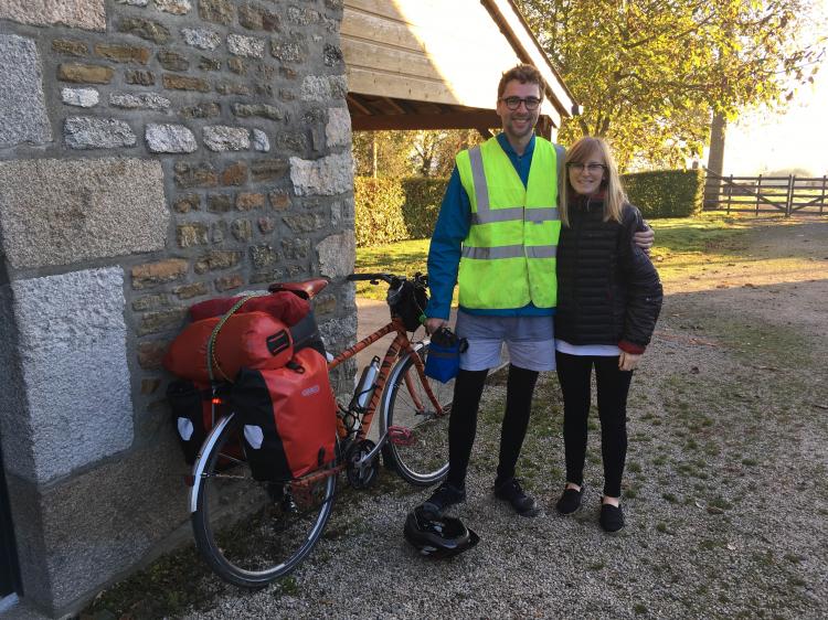 My bike, me and Gaby saying goodbye as I set off in the morning
