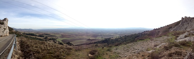 View from Cantabrian Mountains, Spain, over a large plain, filled with fields. Approximate altitude of 1000m.